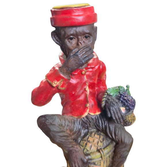 Vtg 2 Pc Speak No Evil Bell Hop Carnival Butler Monkeys Candle Holders 8” - Picture 8 of 13
